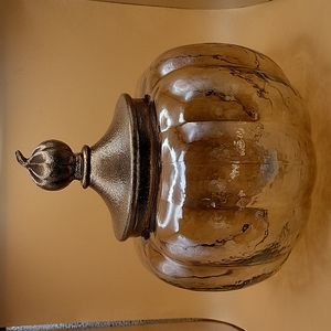 Pier 1 Vintage Amber Glass Pumpkin Cannister